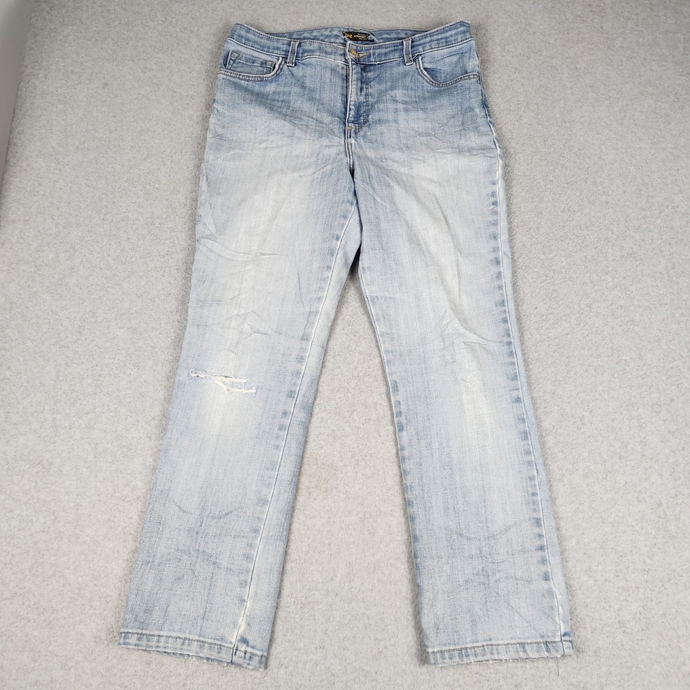 Lee Jeans Womens 31 Blue Denim Relaxed Fit Straight Leg High Rise Distressed
